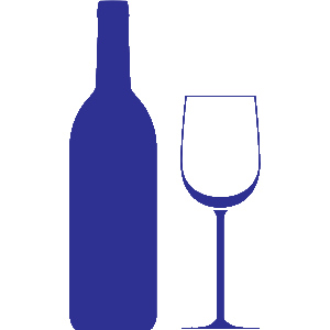 Side view of a blue wine bottle and glass, highlighting responsible choices and the dangers of drink-driving.