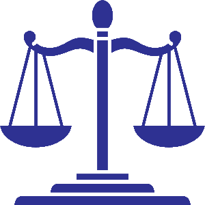 Blue scales of justice icon, symbolising legal balance and fairness in law, embodying equality and impartiality principles.